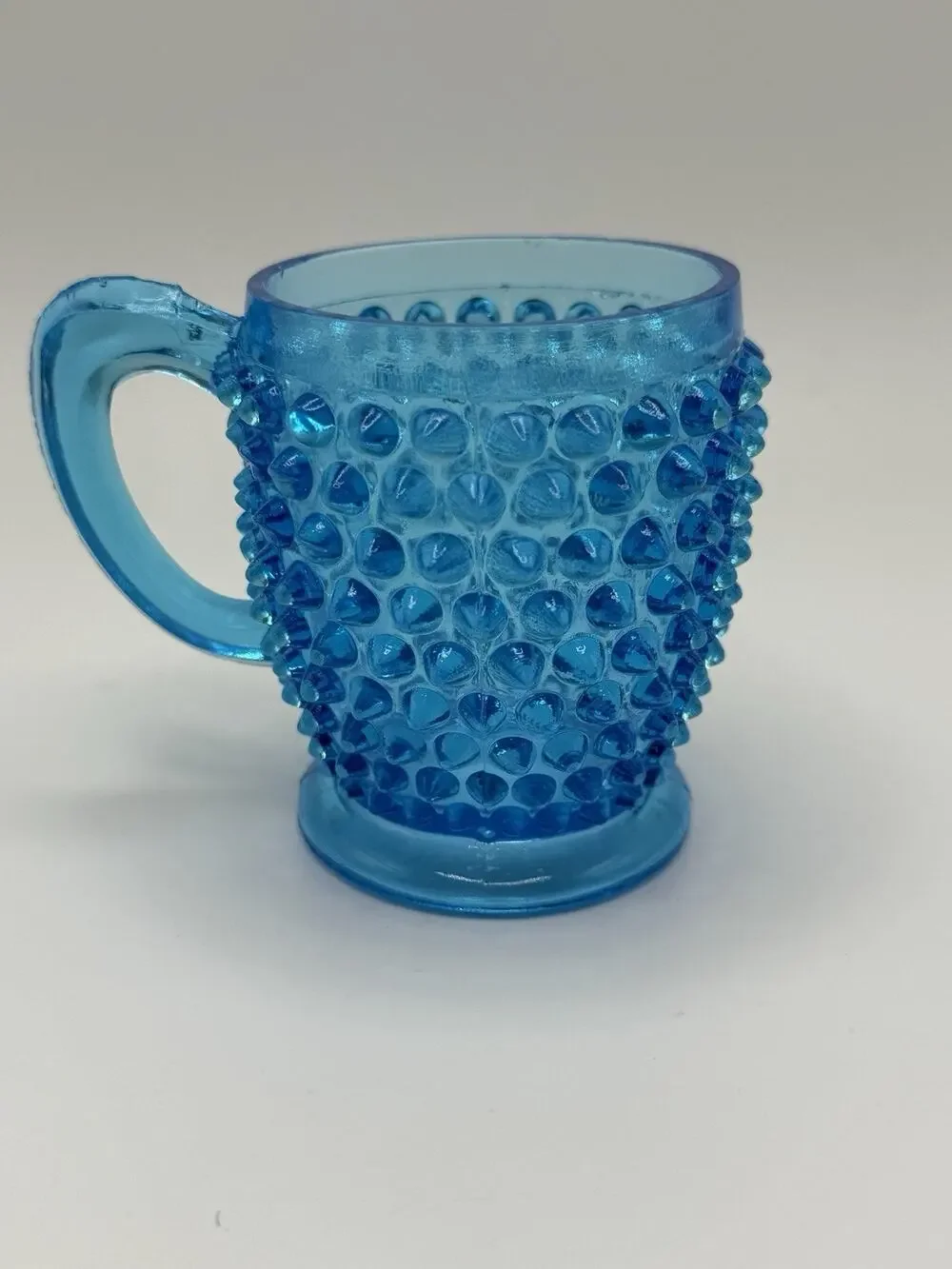 EAPG US Glass Ohio Columbia Glass Hobnail Blue Mug Cup Dewdrop Antique Dble Eye
